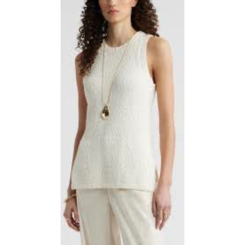 Nordstrom Textured Cotton Sweater Tank Women Cream Ivory Women's Size Medium